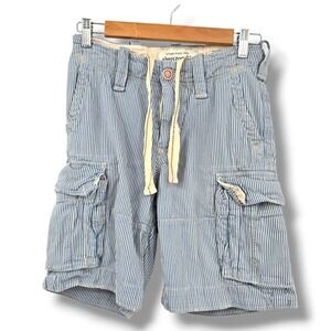 Abercrombie Cargo Shorts‎ Striped Drawstring Casual Blue White Kids Size 12